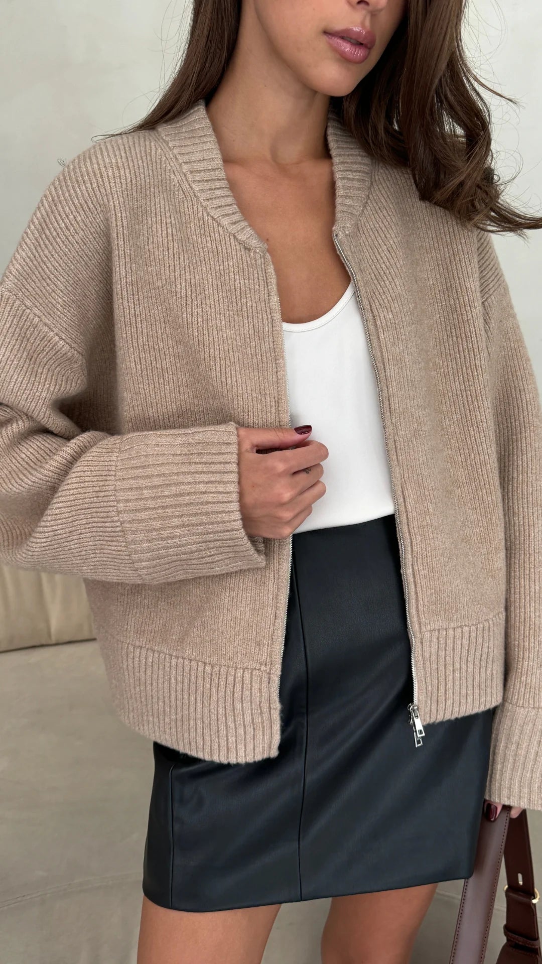 Charli Zoe cardigan in Sand close up detail