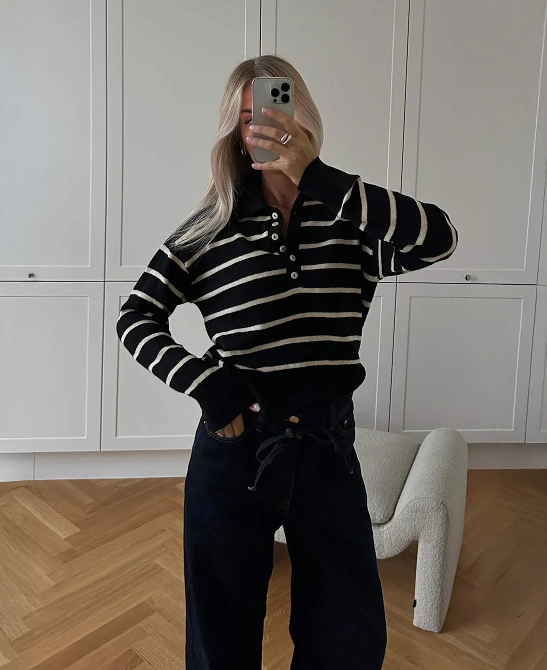 Malva MD Stripe Polo – Black & Sand Stripe