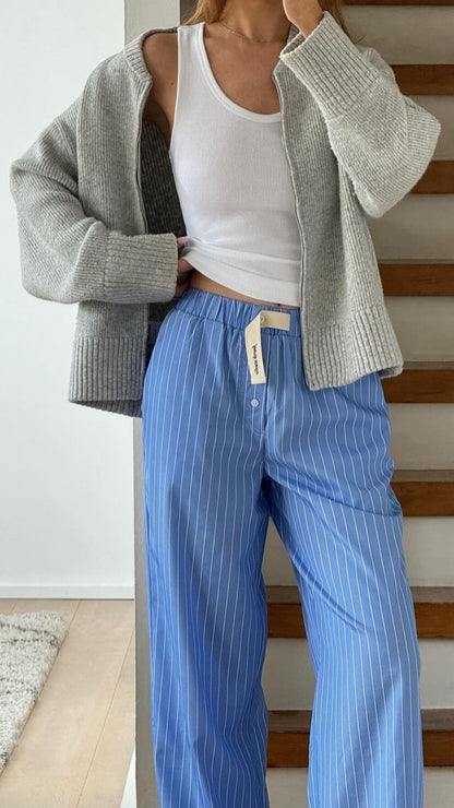 Charli – Zoe cardi in silver worn back with pjs 