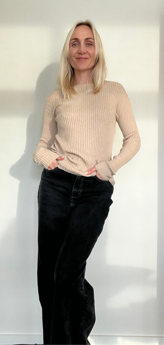 Balance Rib Crew – Cotton Cashmere – Bone & Shale