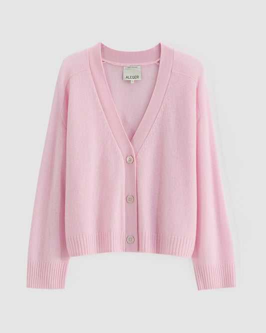 N.2275 Aleger Cashmere Featherweight Cardi in Pearl Pink flat lay 