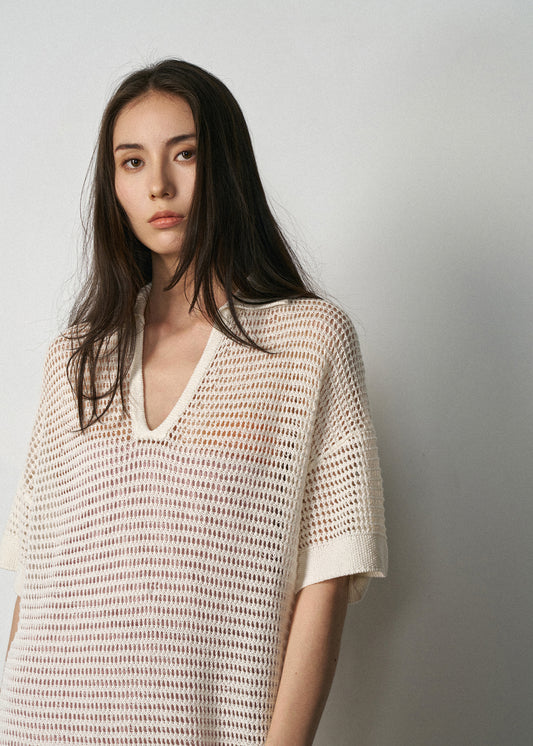 N.2305 Open Stitch Polo – Ivory