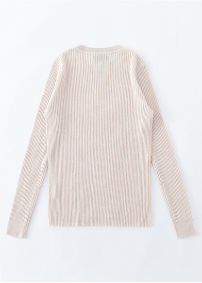 N.31 Cashmere Blend Skinny Rib Crew Long Sleeve – Light Shell
