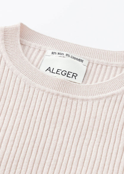 N.31 Cashmere Blend Skinny Rib Crew Long Sleeve – Light Shell