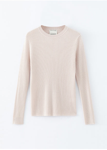 N.31 Cashmere Blend Skinny Rib Crew Long Sleeve – Light Shell