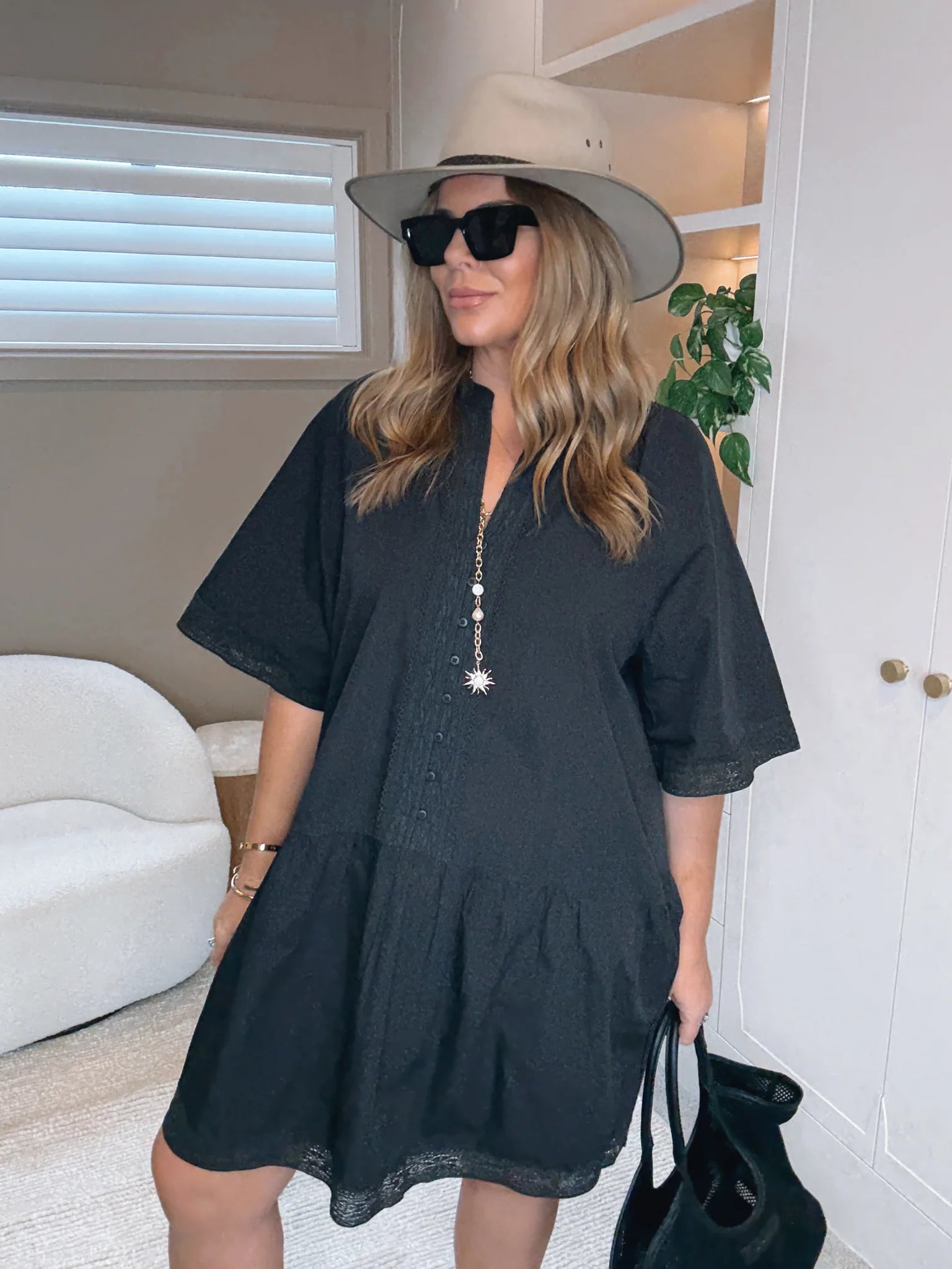 Alexandra Josah dress in black candid