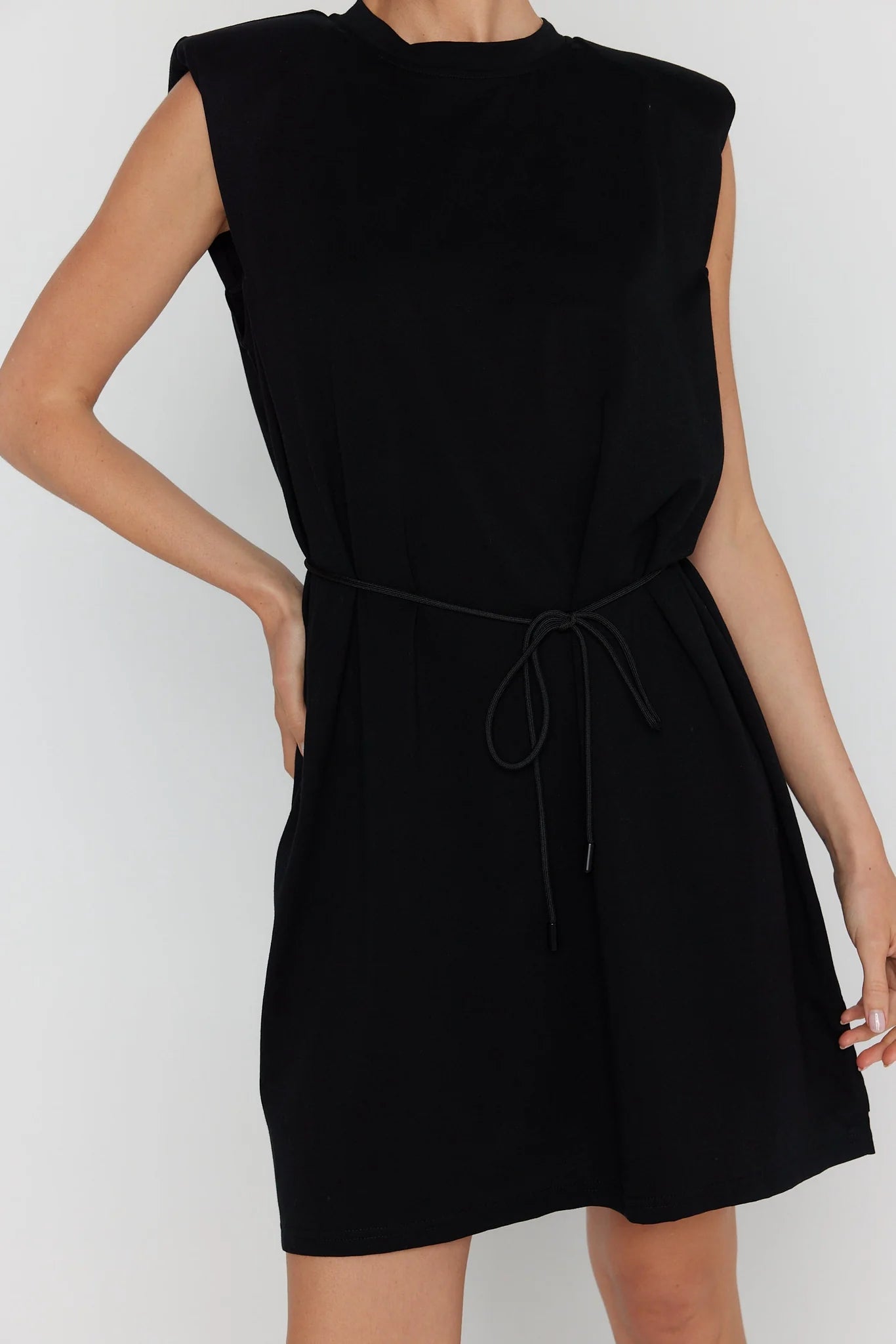 Alexandra Marni dress in black close up with tie
