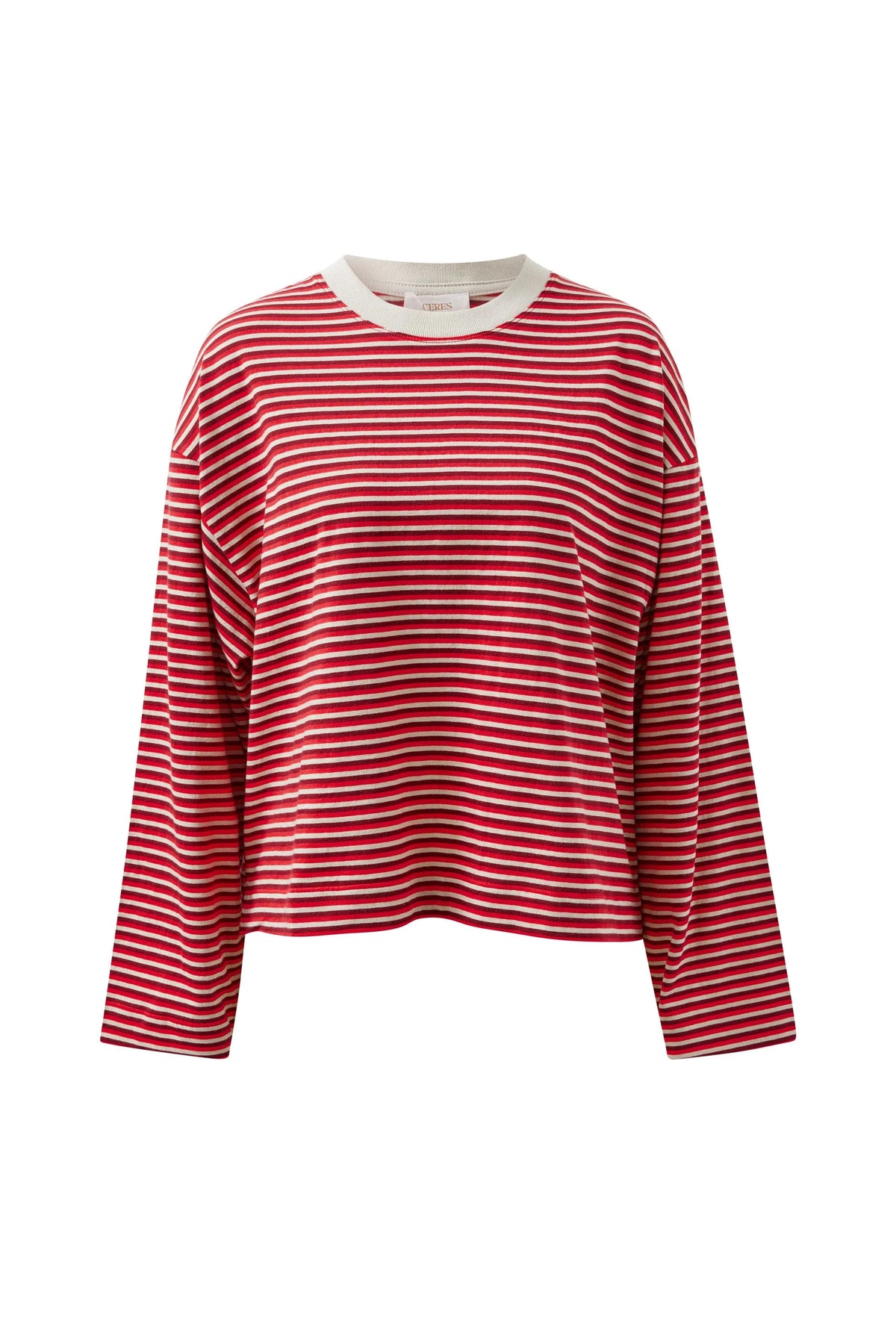 Ceres Life Beau Long Sleeve Slouchy Tee in mulberry/Red flat lay front