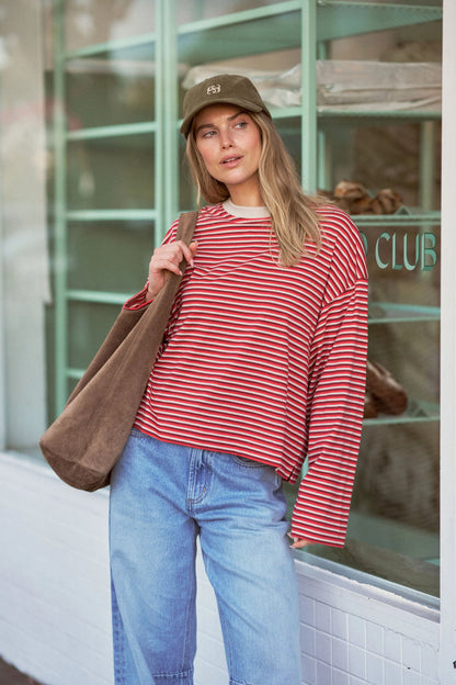 Ceres Life Beau Long Sleeve Slouchy Tee in mulberry/Red 5