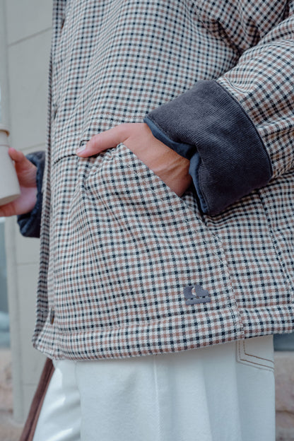 Blair Barn Jacket in check close up of pocket