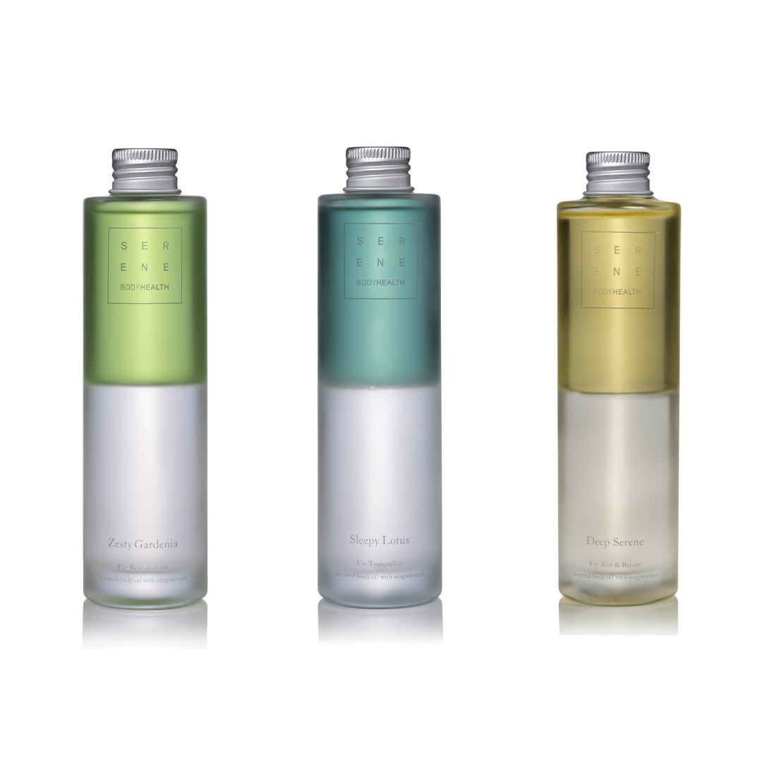 Line up of serene magnesium body oils
