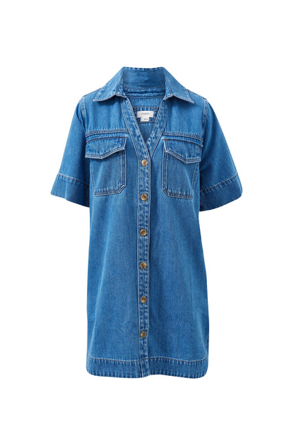 Ceres Life Bonnie Relaxed Shirt Dress in Fresh Indigo flat lay front