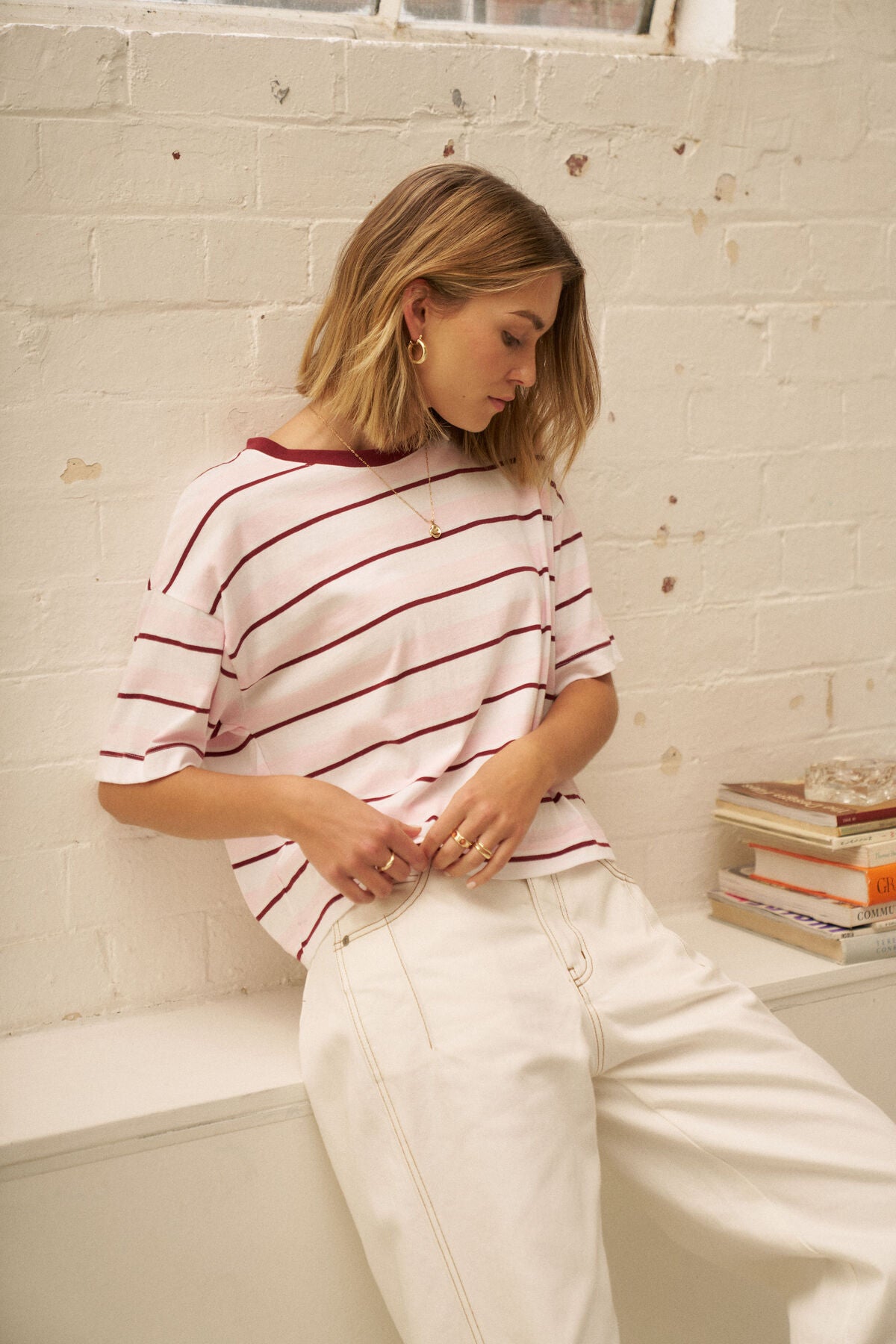 Ceres Life Brea Boxy Tee in pink stripe 3