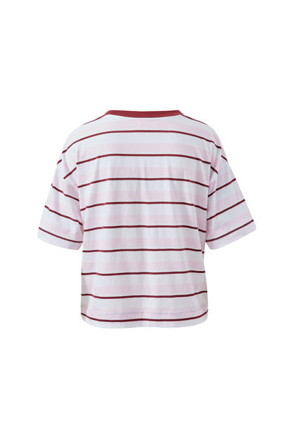 Ceres Life Brea Boxy Tee in pink stripe flat lay back