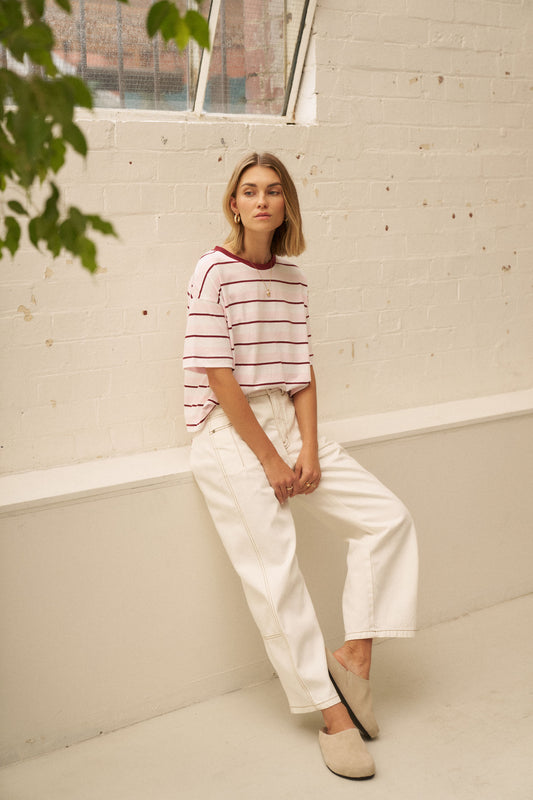 Ceres Life Brea Boxy Tee in pink stripe 1