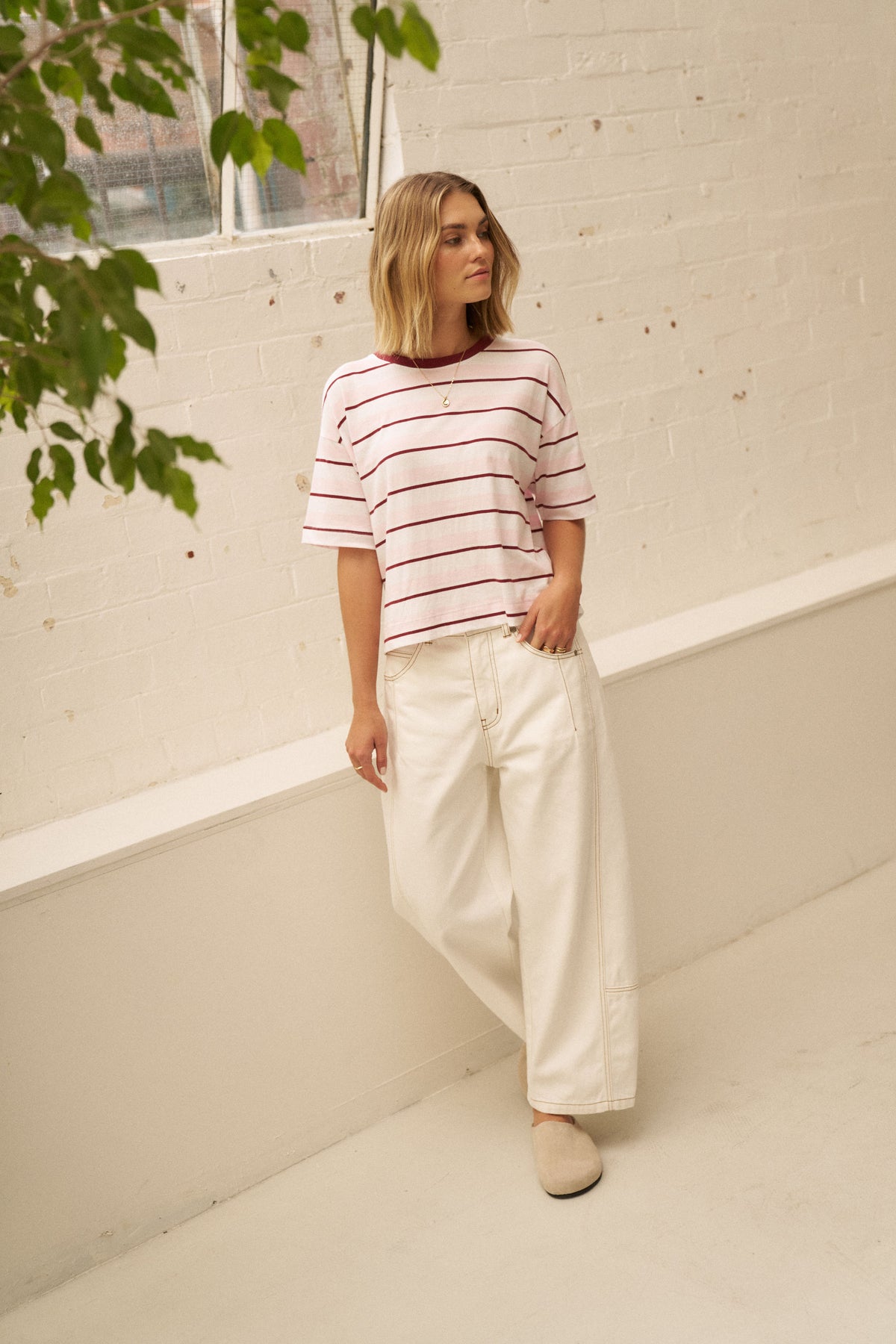 Ceres Life Brea Boxy Tee in pink stripe 2