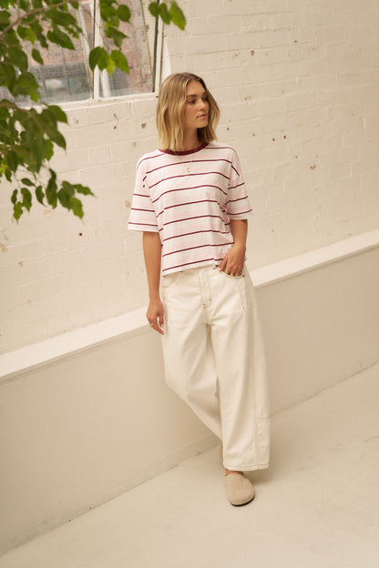 Ceres Life Brea Boxy Tee in pink stripe 2
