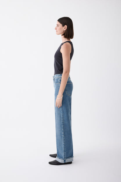 Mia Cuffed Mid Wide Long Jean – Meridian Mid Blue