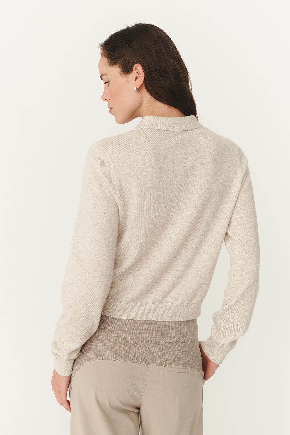 Rowie celia merino knit cardi in oat marle back shot