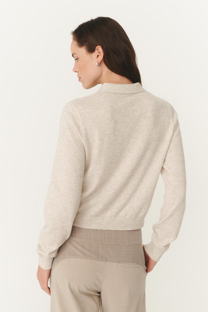 Rowie celia merino knit cardi in oat marle back shot
