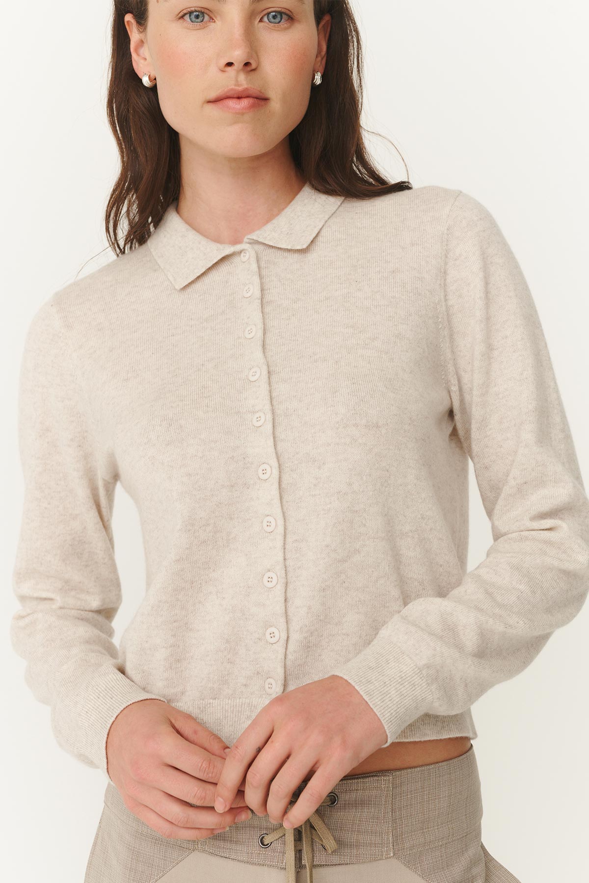 Rowie celia merino knit cardi in oat marle 2
