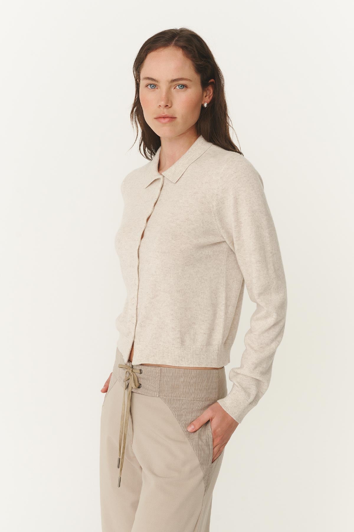 Rowie celia merino knit cardi in oat marle 3