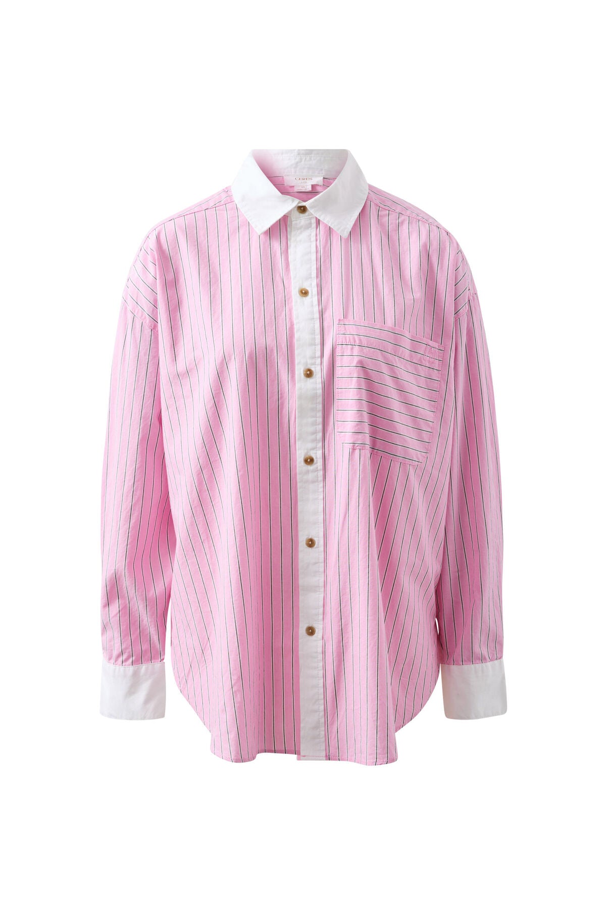 Ceres Life Peta Oversized Shirt in Hibiscus Pink Triple Stripe flat lay 
