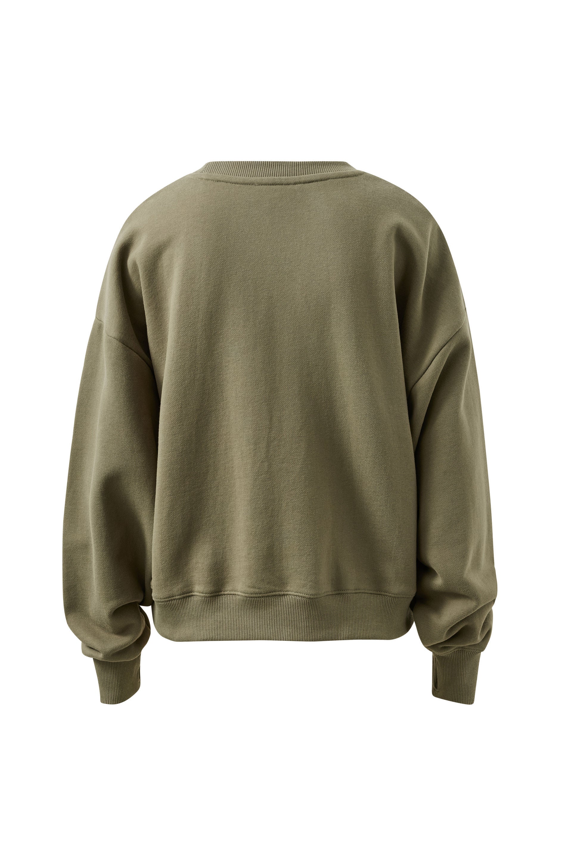 Ceres Life Quinn Crew in washed olive flat lay back