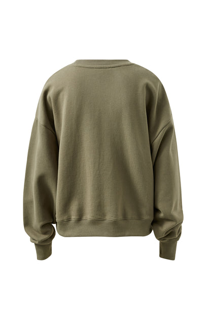 Ceres Life Quinn Crew in washed olive flat lay back