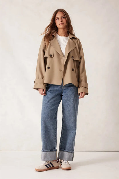 Ceres life short trench in summer taupe – full length