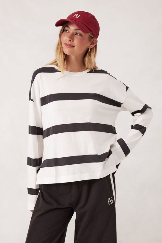 Scout Slouchy Long Sleeve Tee – Vanilla & Phantom Stripe
