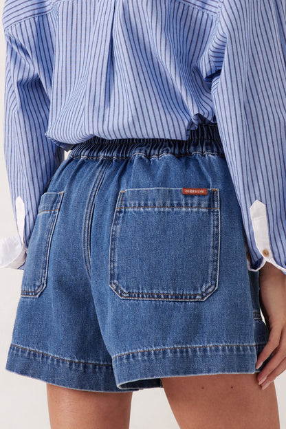 Ceres Life Weekender Short in fresh indigo model back shot