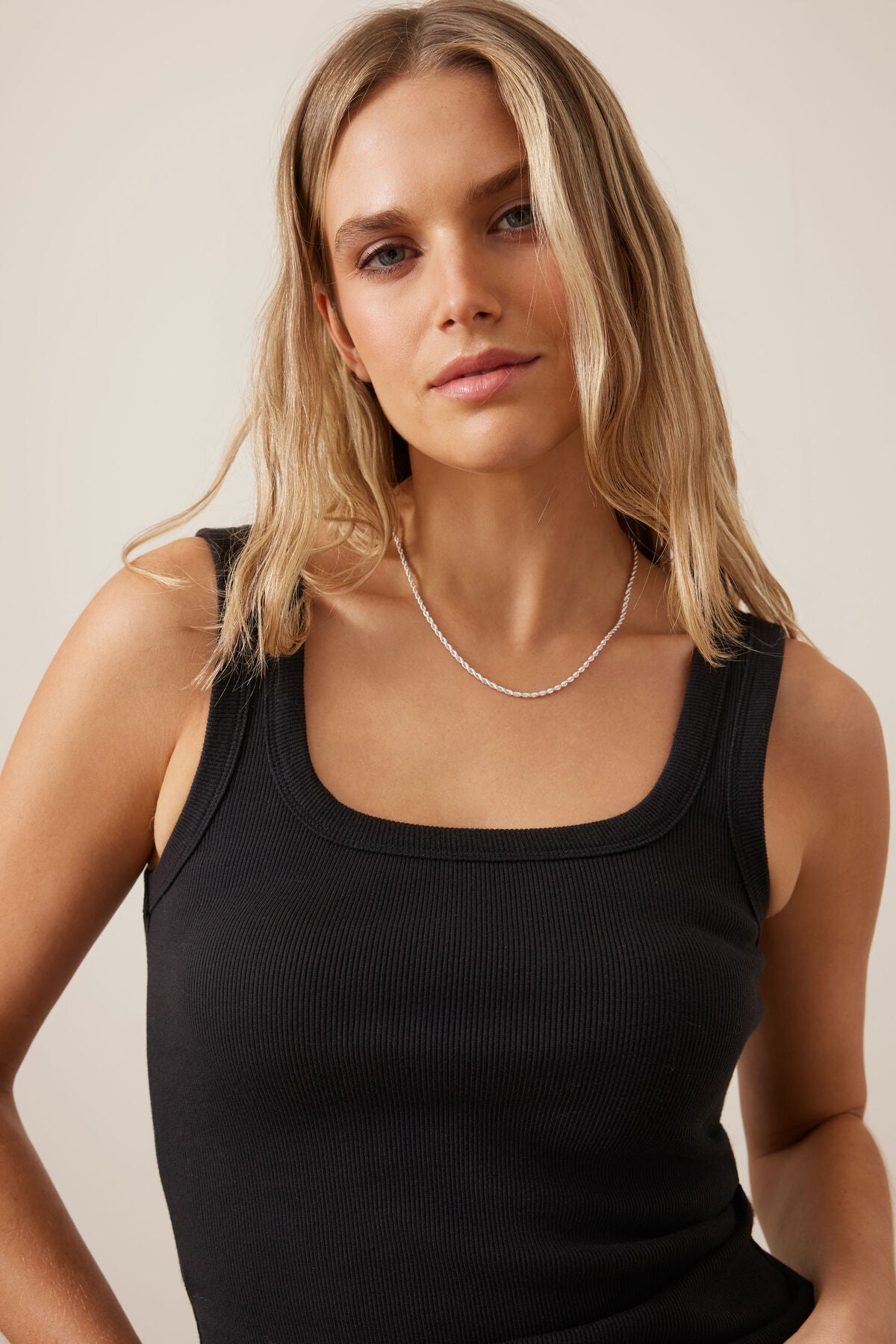 Ceres Life Zaeli Tank black rib close up