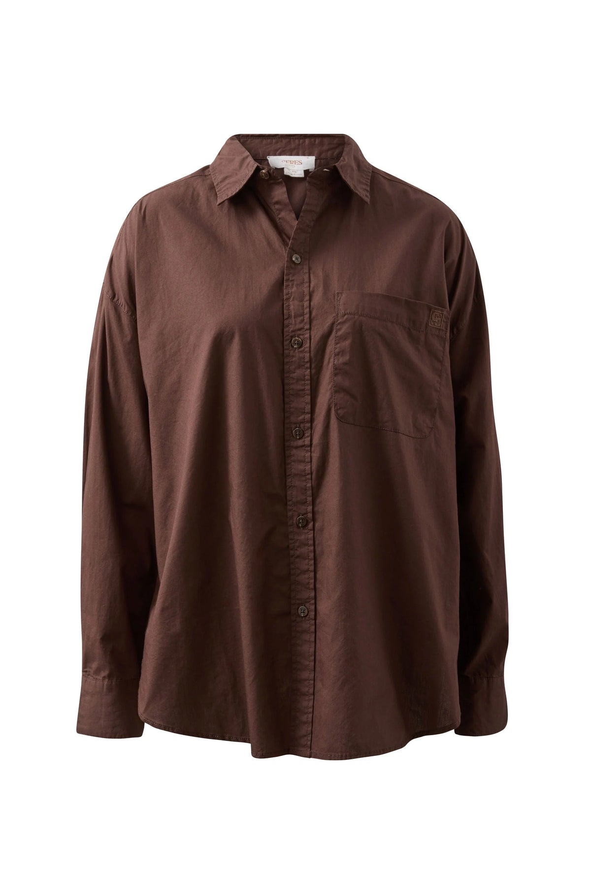 Ceres Life Peta oversized shirt – chocolate front lay front