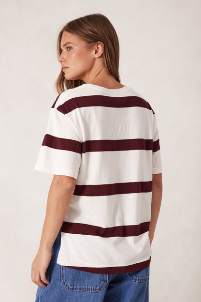 Stevie Slouchy Tee – vanilla/burgundy stripe