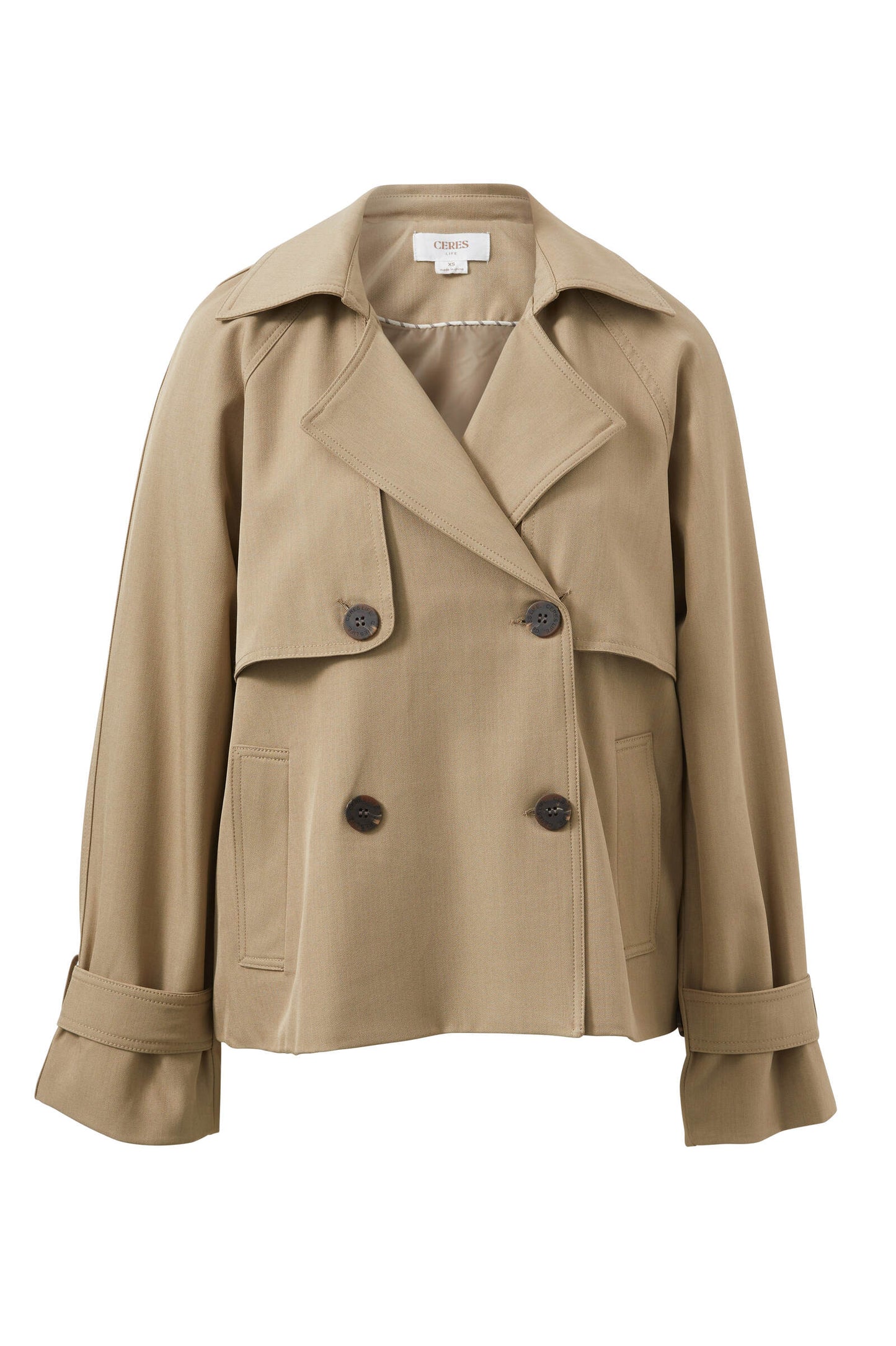 Ceres life short trench in summer taupe – flat lay 