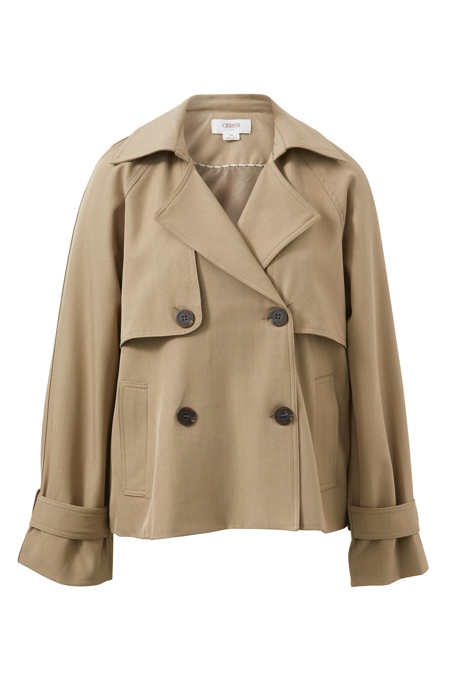 Ceres life short trench in summer taupe – flat lay 