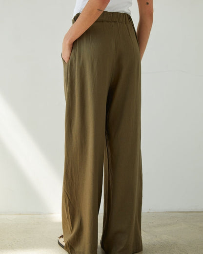 Charli Alexis linen pants in khaki back shot 2