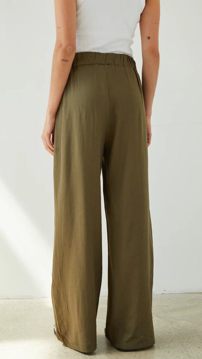 Charli Alexis linen pants in khaki back shot