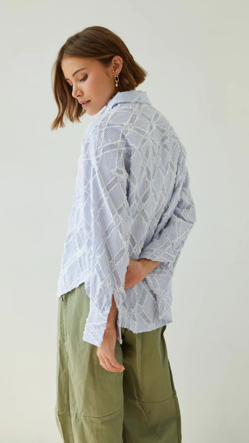 Charli Marlowe Shirt in blue stripe back shot 2