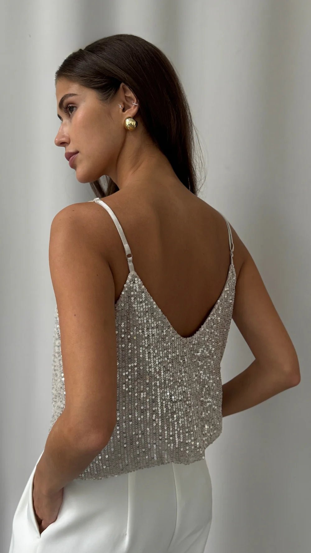 Charli sequin cami in silver back shot