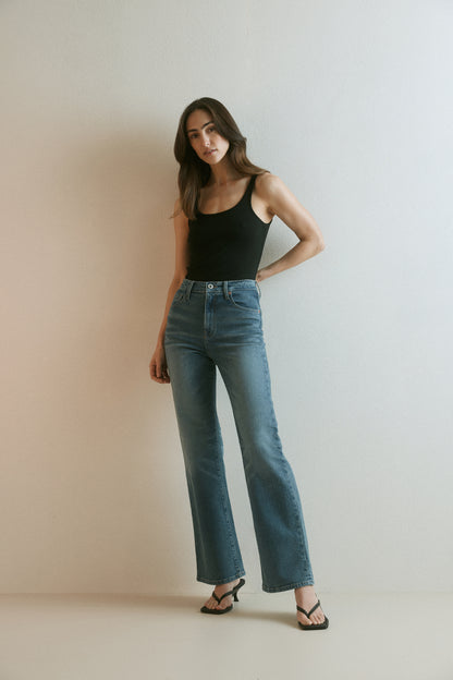 Outland Denim Cindy high bootleg laguna on film 2