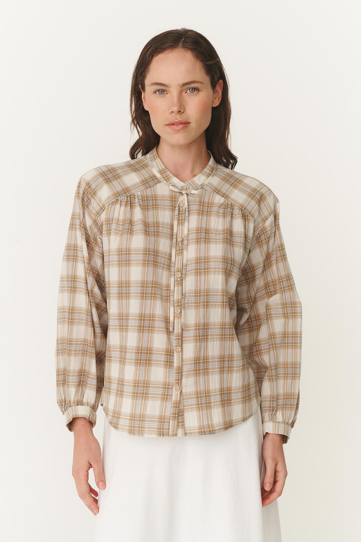 Rowie Cora blouse in fawn plaid 2