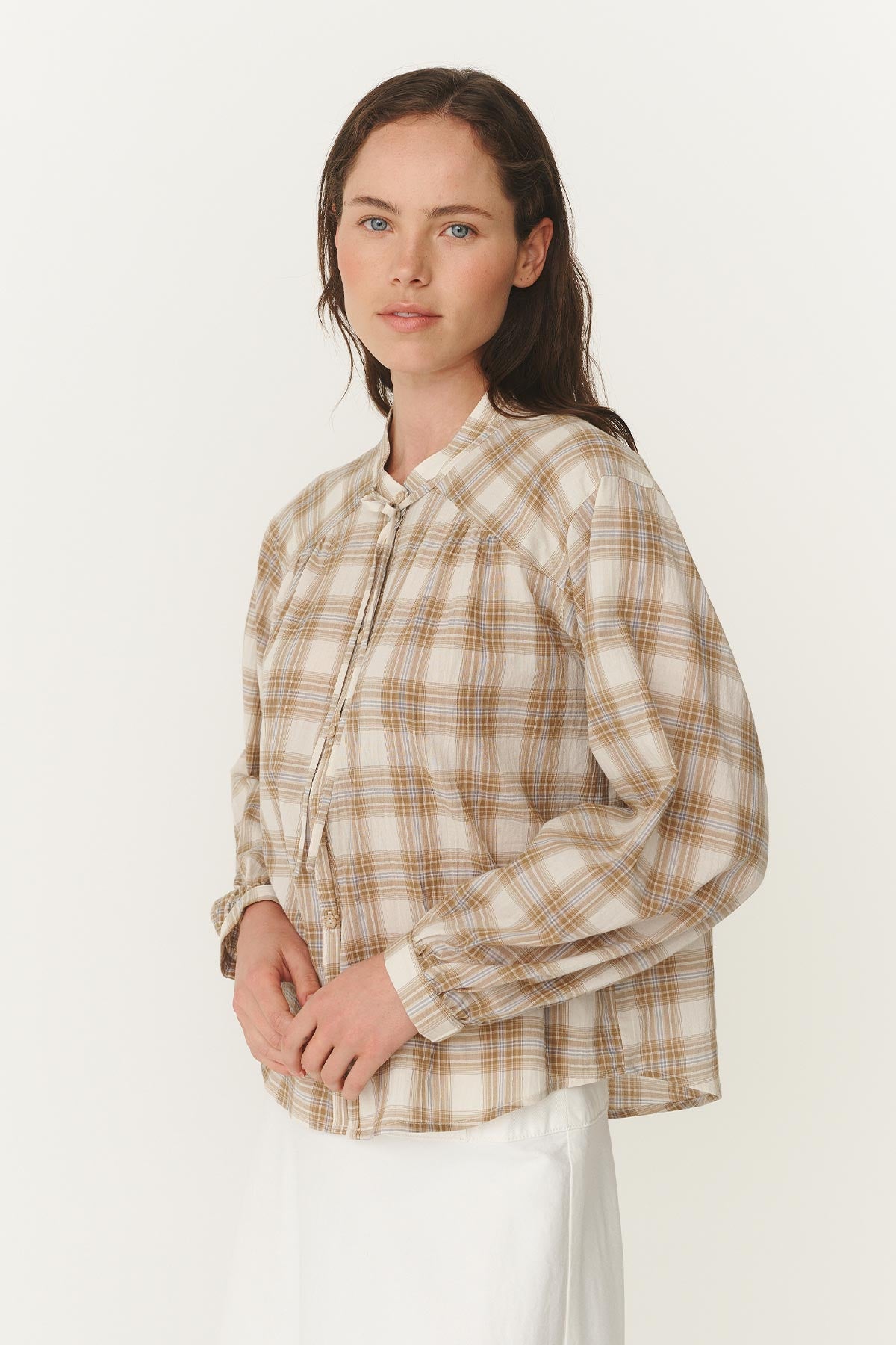 Rowie Cora blouse in fawn plaid 1