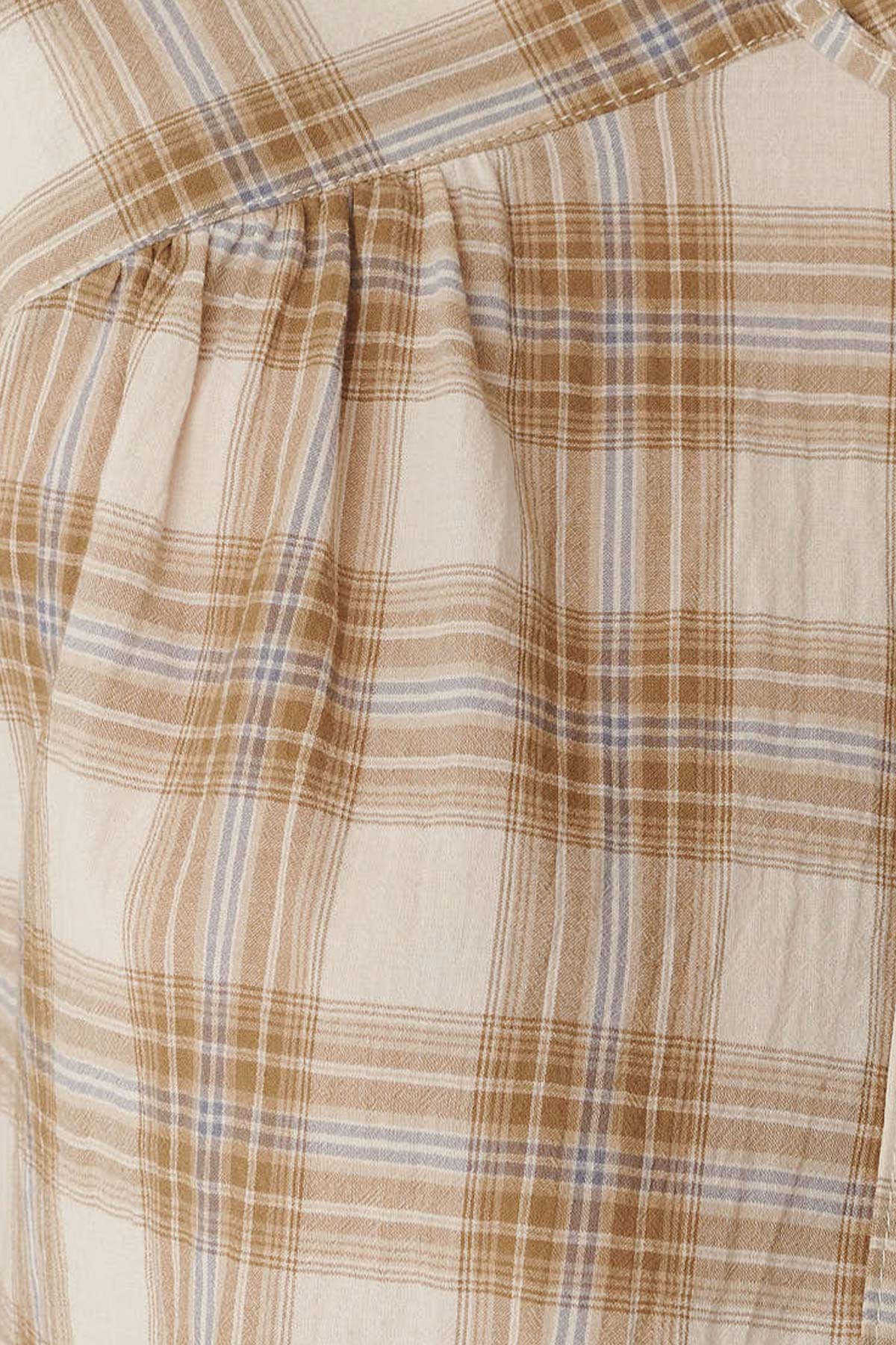 Rowie Cora blouse in fawn plaid close up of fabric