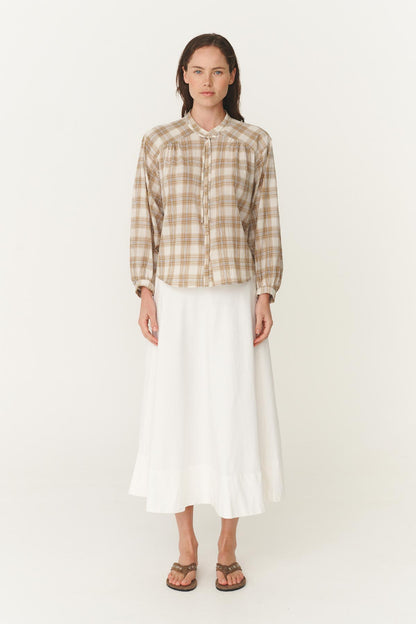 Rowie Cora blouse in fawn plaid full length