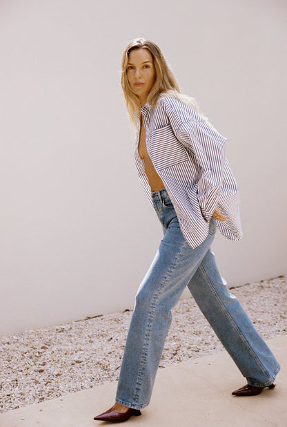 Maya Shirt – White and Navy Stripe