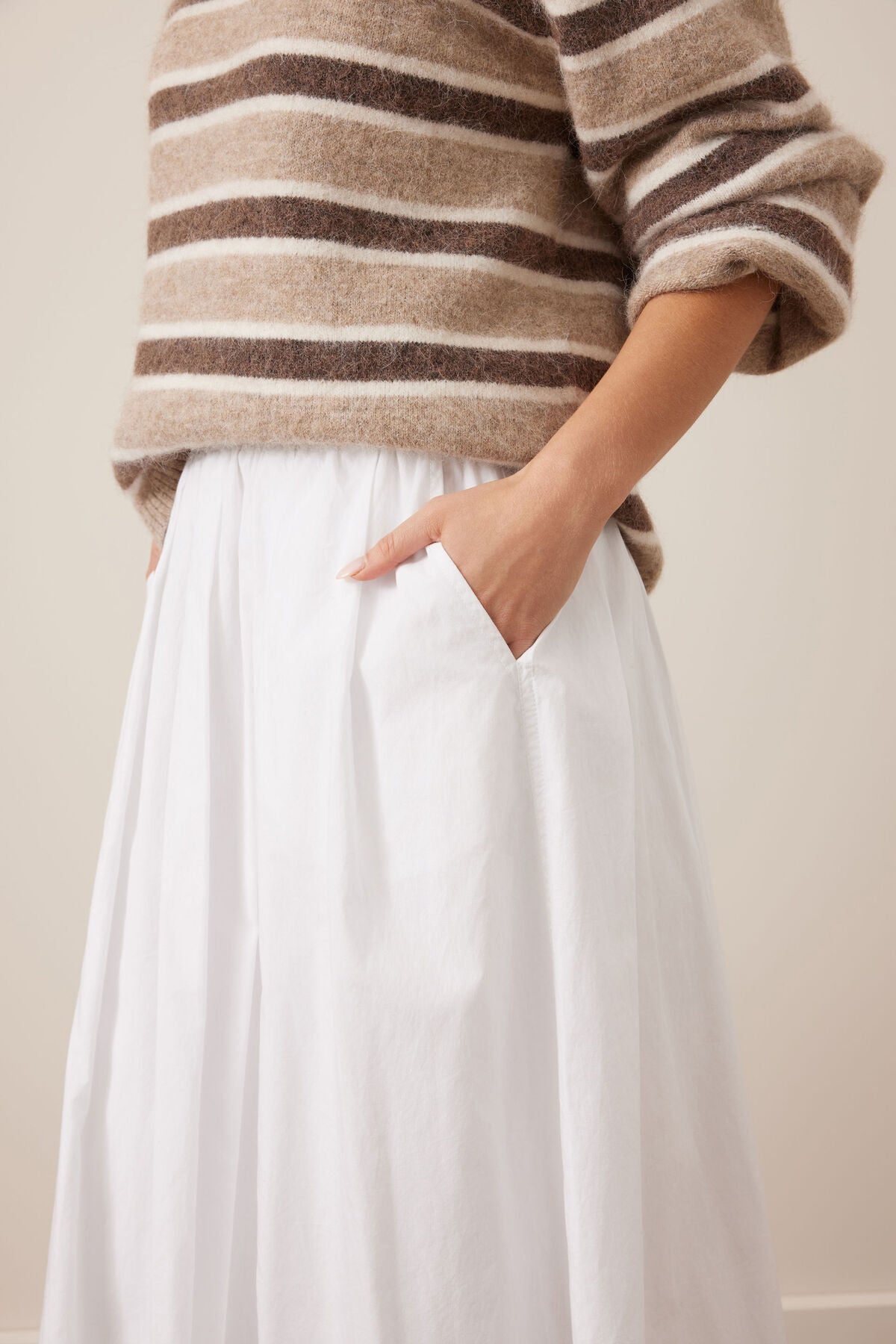 Ceres Life Florence Maxi skirt in white with winter knit close up 