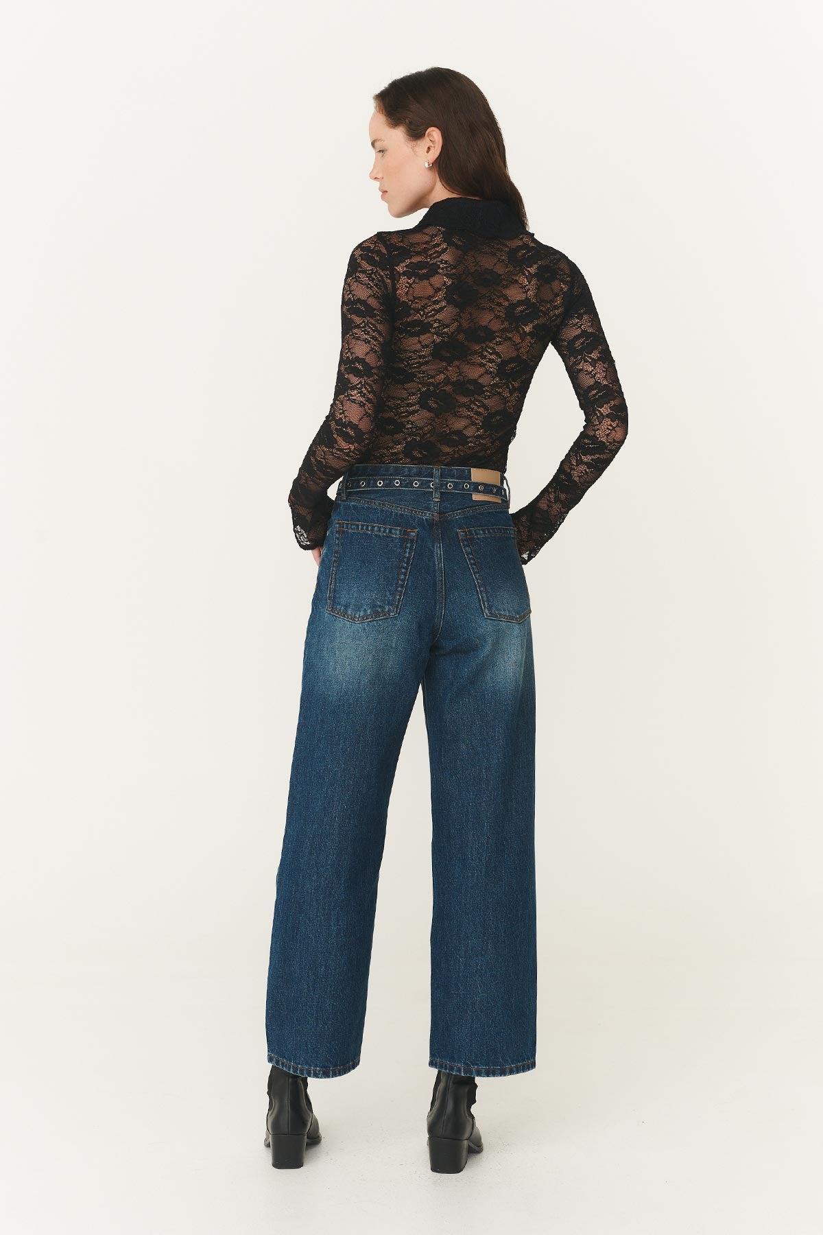 Rowie heritage barrel leg jeans in classic indigo back shot