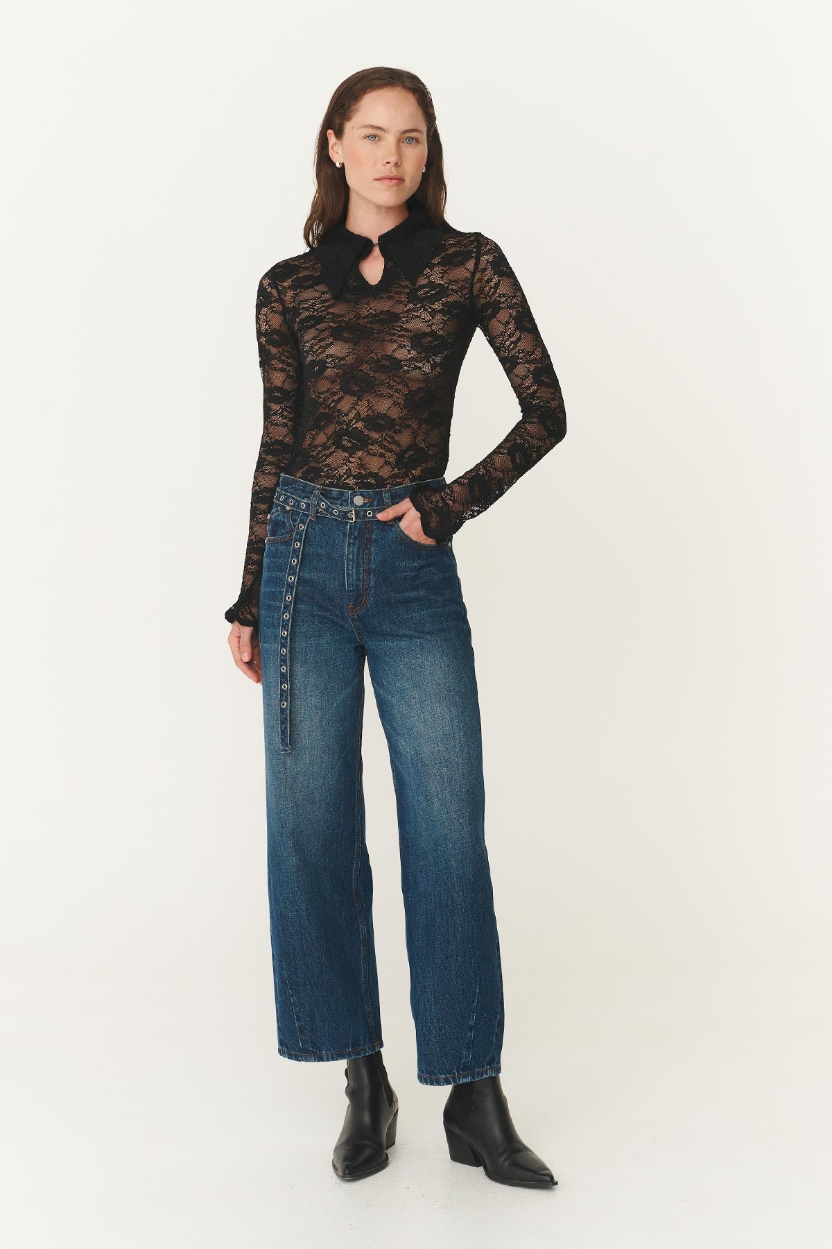 Rowie heritage barrel leg jeans in classic indigo shot 5